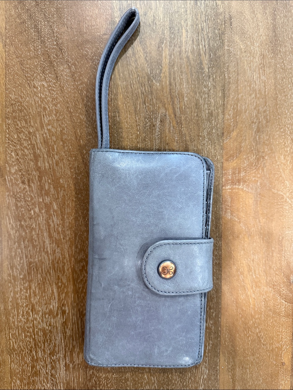 HOBO Gray Leather Wristlet Phone Case Wallet